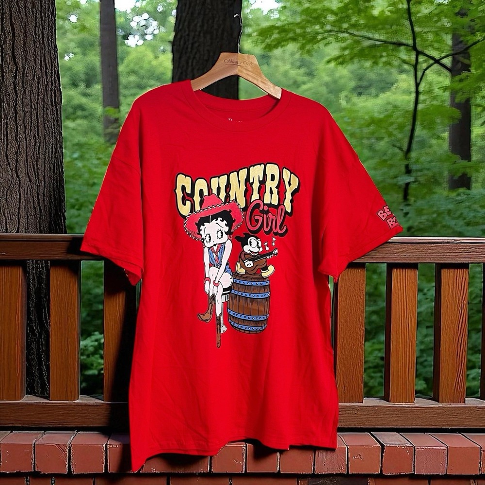 Betty Boop T-shirt XL Country Girl Graphic Short Sleeves Red Women New W/Flaw